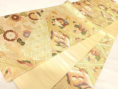 平和屋着物◎六通柄袋帯 唐織 天井花鳥文 金糸 正絹 逸品 AABD5685yx