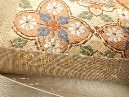 平和屋着物◎六通柄袋帯 更紗花文 金糸 正絹 逸品 AABD5686yx