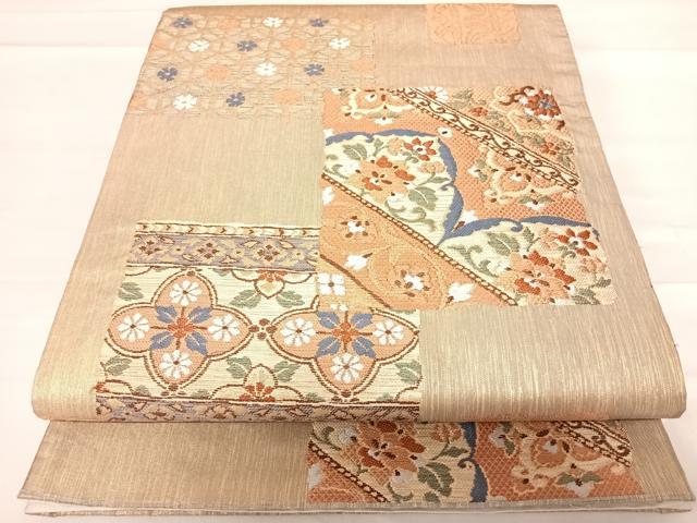 平和屋着物◎六通柄袋帯 更紗花文 金糸 正絹 逸品 AABD5686yx