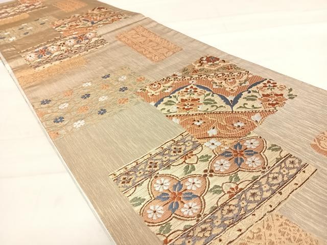 平和屋着物◎六通柄袋帯 更紗花文 金糸 正絹 逸品 AABD5686yx