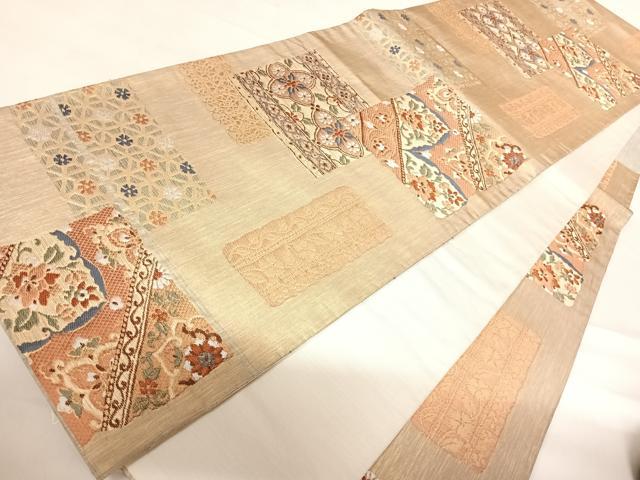平和屋着物◎六通柄袋帯 更紗花文 金糸 正絹 逸品 AABD5686yx