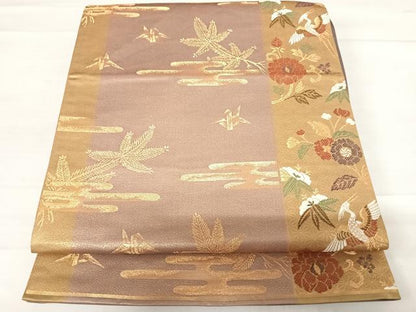 平和屋着物◎全通柄袋帯 唐織 折鶴散唐花文 金糸 正絹 逸品 AABD5688yx