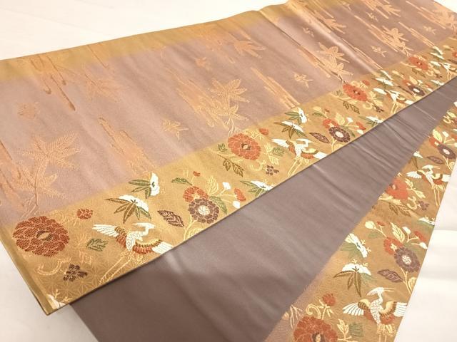 平和屋着物◎全通柄袋帯 唐織 折鶴散唐花文 金糸 正絹 逸品 AABD5688yx