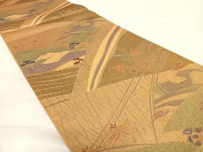 平和屋着物◎六通柄袋帯　ふくれ織　草花文　正絹　逸品　AABD5689yx