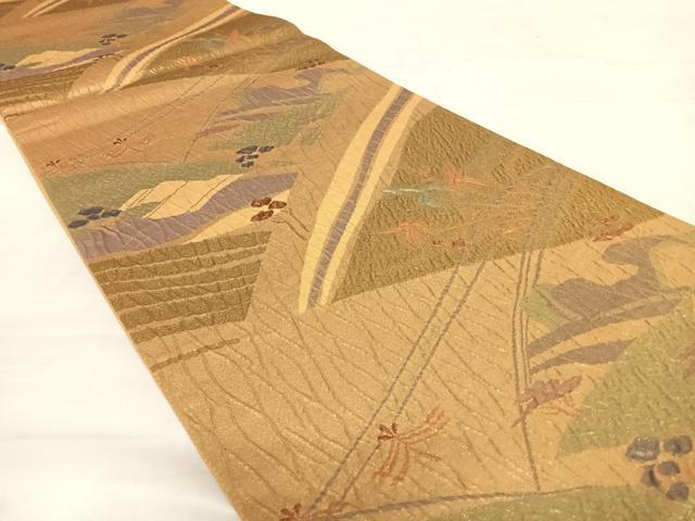 平和屋着物◎六通柄袋帯　ふくれ織　草花文　正絹　逸品　AABD5689yx