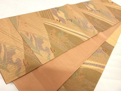 平和屋着物◎六通柄袋帯　ふくれ織　草花文　正絹　逸品　AABD5689yx