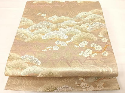 平和屋着物◎六通柄袋帯　唐織　浜松文　金糸　正絹　逸品　AABD5698yx