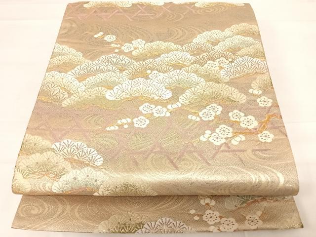 平和屋着物◎六通柄袋帯　唐織　浜松文　金糸　正絹　逸品　AABD5698yx