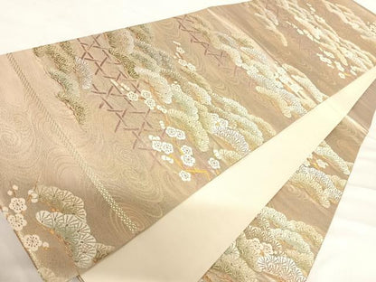 平和屋着物◎六通柄袋帯　唐織　浜松文　金糸　正絹　逸品　AABD5698yx