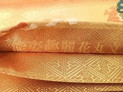 平和屋着物◎佐賀錦 六通柄袋帯 唐織 能姿趣麗花丸文 金糸 正絹 逸品 AABD5703yx