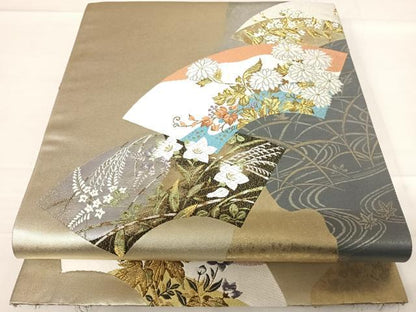 平和屋着物◎六通柄袋帯　唐織　地紙花文　金銀糸　引箔　正絹　逸品　AABD5706yx