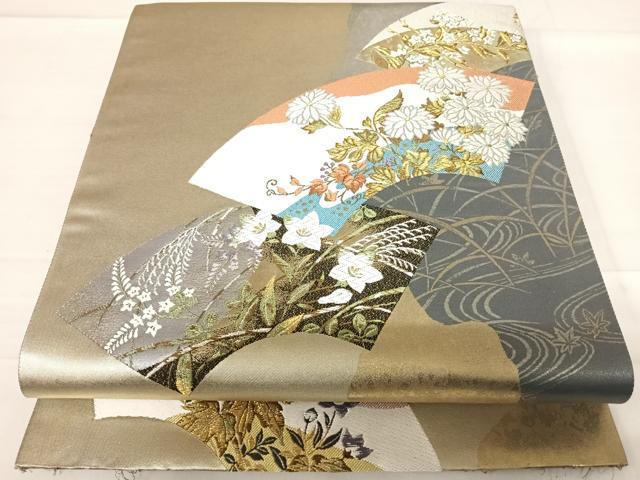 平和屋着物◎六通柄袋帯　唐織　地紙花文　金銀糸　引箔　正絹　逸品　AABD5706yx