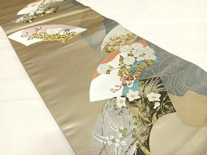 平和屋着物◎六通柄袋帯　唐織　地紙花文　金銀糸　引箔　正絹　逸品　AABD5706yx