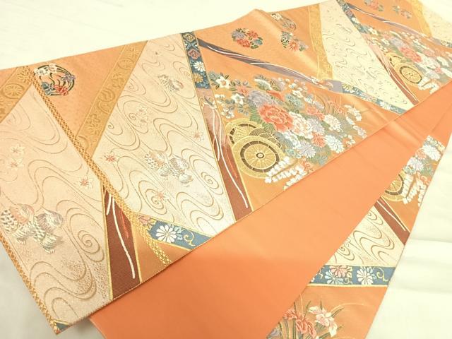 平和屋着物◎六通柄袋帯　唐織　九百錦　能衣花車文　金糸　正絹　逸品　AABD5707yx