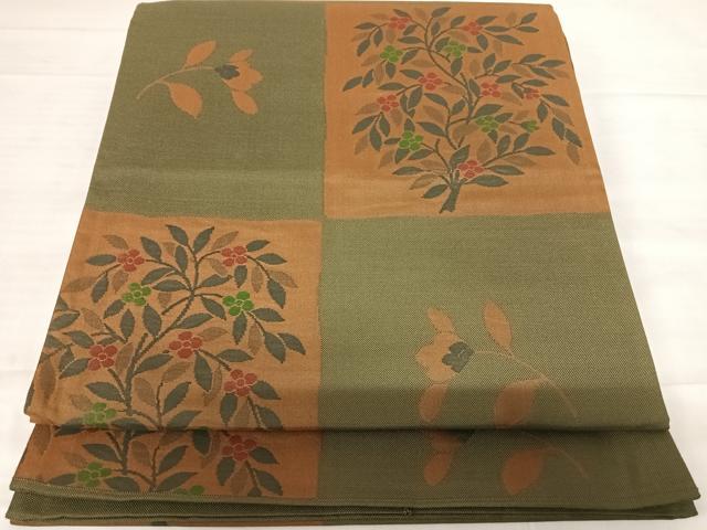 平和屋着物◎六通柄袋帯　雲母　市松花文　正絹　逸品　AABD5708yx