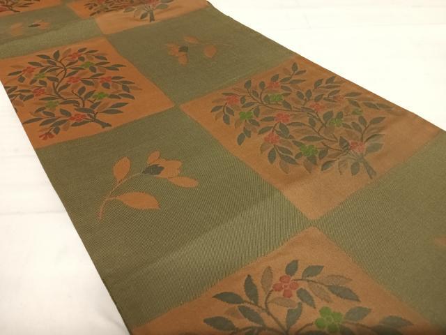 平和屋着物◎六通柄袋帯　雲母　市松花文　正絹　逸品　AABD5708yx