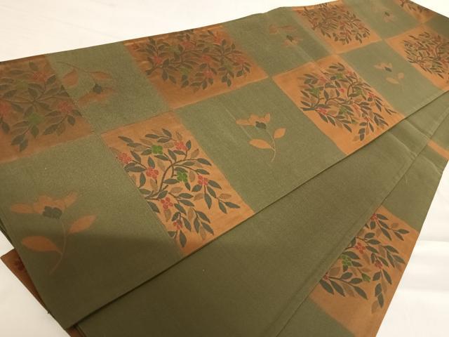 平和屋着物◎六通柄袋帯　雲母　市松花文　正絹　逸品　AABD5708yx