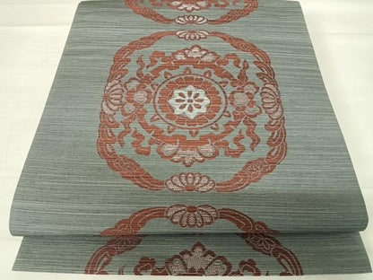 平和屋着物◎六通柄袋帯 瑞祥 幾何学花文 正絹 逸品 AABD5715yx