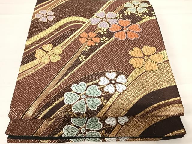 平和屋着物◎六通柄袋帯　唐織　流水花文　金糸　正絹　逸品　AABD5717yx