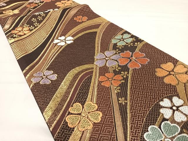 平和屋着物◎六通柄袋帯　唐織　流水花文　金糸　正絹　逸品　AABD5717yx