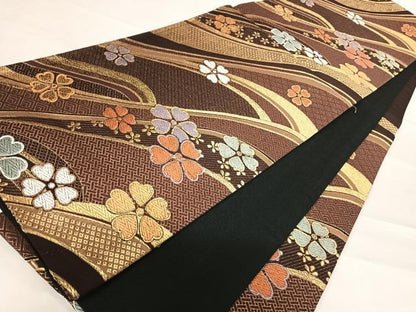 平和屋着物◎六通柄袋帯　唐織　流水花文　金糸　正絹　逸品　AABD5717yx