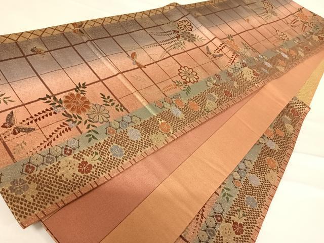 平和屋着物◎六通柄袋帯　華翔舞　花蝶文　藤花房　三越扱い　正絹　逸品　AABD5719yx