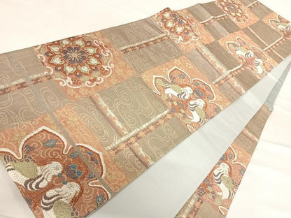 平和屋着物◎六通柄袋帯 双鳥花文 金糸 正絹 逸品 AABD5720yx