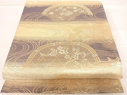 平和屋着物◎六通柄袋帯　籬花鳥文　金糸　正絹　逸品　AABD5725yx