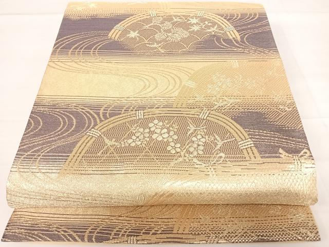 平和屋着物◎六通柄袋帯　籬花鳥文　金糸　正絹　逸品　AABD5725yx