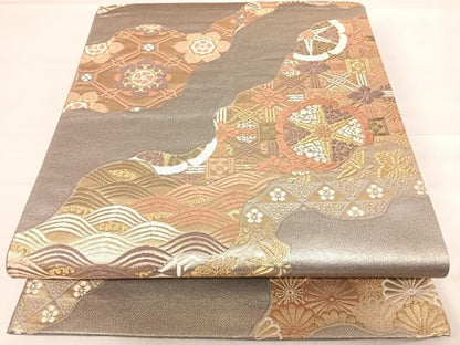 平和屋着物◎六通柄袋帯　唐織　道長花文　金糸　正絹　逸品　AABD5732yx