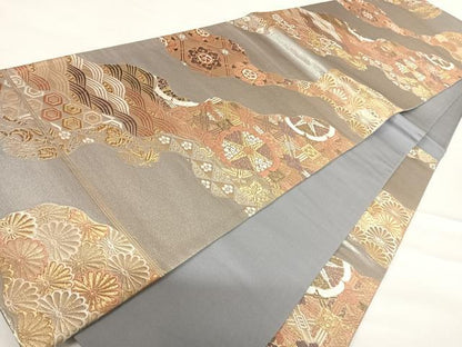 平和屋着物◎六通柄袋帯　唐織　道長花文　金糸　正絹　逸品　AABD5732yx