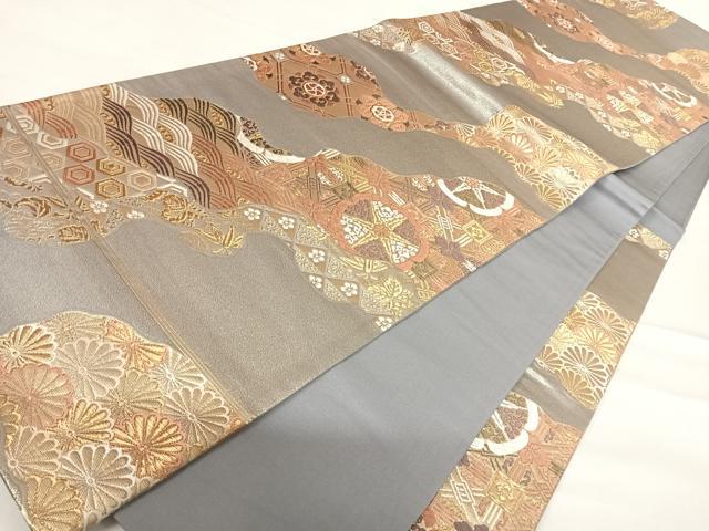 平和屋着物◎六通柄袋帯　唐織　道長花文　金糸　正絹　逸品　AABD5732yx