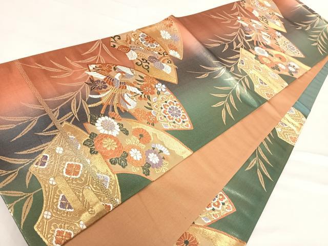 平和屋着物◎六通柄袋帯 唐織 地紙鳳凰花文 金糸 正絹 逸品 AABD5738yx