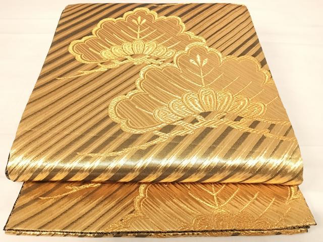 平和屋着物◎両面六通柄袋帯　笠松文　金糸　正絹　逸品　AABD5741yx