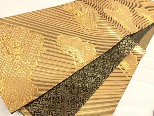 平和屋着物◎両面六通柄袋帯　笠松文　金糸　正絹　逸品　AABD5741yx