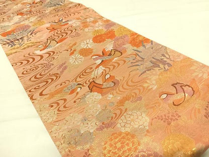 平和屋着物◎六通柄袋帯　名錦雅楽　金糸　正絹　逸品　AABD5742yx