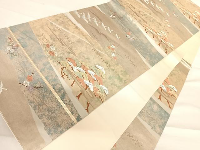 平和屋着物◎六通柄袋帯 光琳松鶴文 手織二重箔 正絹 逸品 AABD5749yx