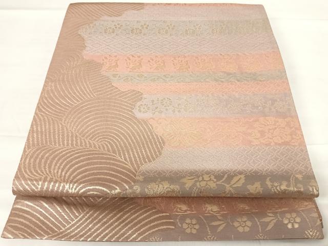 平和屋着物◎六通柄袋帯　名物裂　金糸　正絹　逸品　AABD5750yx
