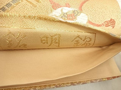 平和屋着物◎六通柄袋帯　唐織　銘明錦　金糸　正絹　逸品　AABD5753yx