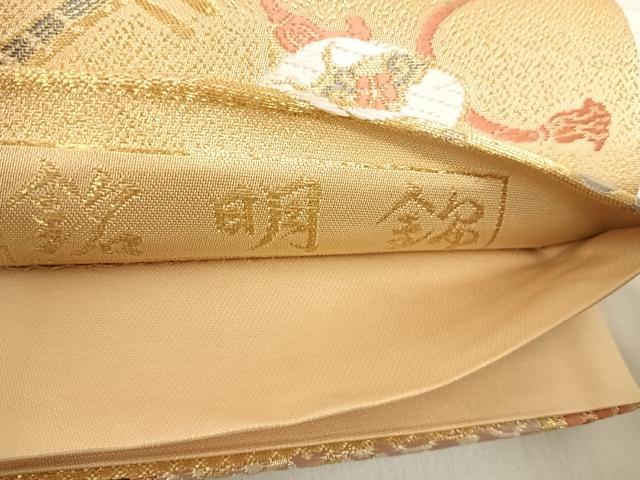 平和屋着物◎六通柄袋帯　唐織　銘明錦　金糸　正絹　逸品　AABD5753yx