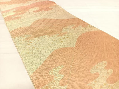 平和屋着物◎佐賀錦　両面六通柄袋帯　遠山箔散らし　金糸　正絹　逸品　AABD5754yx