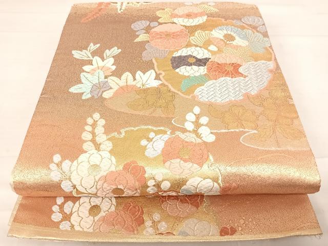 平和屋着物◎六通柄袋帯　唐織　雪輪花文　金糸　正絹　逸品　AABD5757yx
