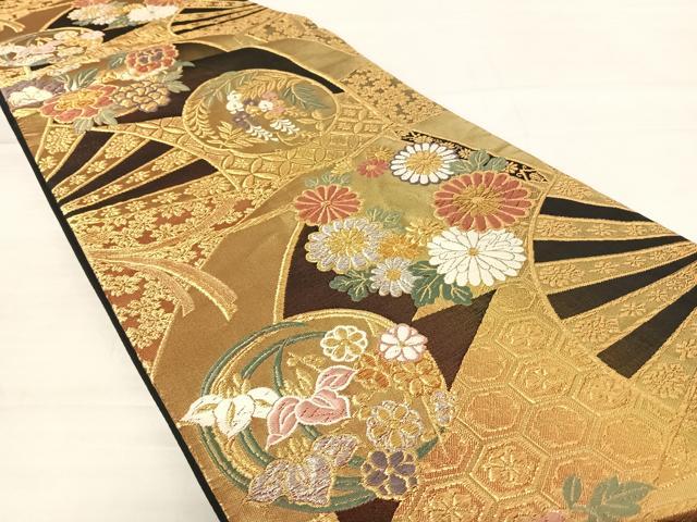 平和屋着物◎六通柄袋帯　唐織　扇面花丸文　金銀糸　正絹　逸品　AABD5763yx