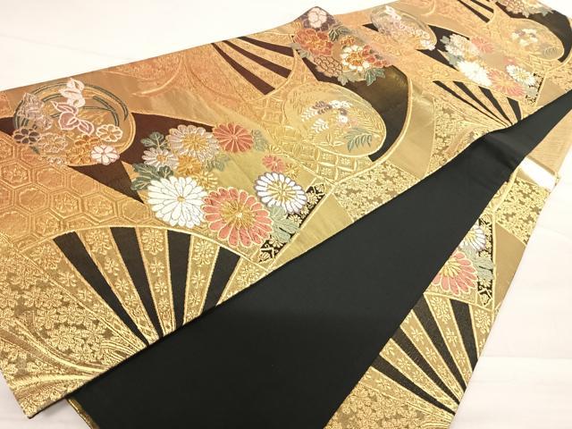 平和屋着物◎六通柄袋帯　唐織　扇面花丸文　金銀糸　正絹　逸品　AABD5763yx