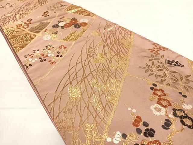 平和屋着物◎六通柄袋帯　唐織　舞蝶南天文　金糸　正絹　逸品　AABD5767yx