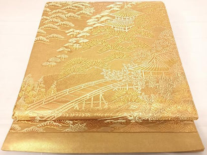 平和屋着物◎六通柄袋帯　京の四季　金糸　正絹　逸品　AABD5769yx