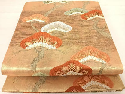 平和屋着物◎六通柄袋帯　唐織　枝松文　金糸　正絹　逸品　AABD5773yx