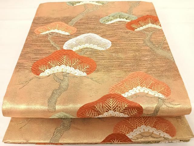 平和屋着物◎六通柄袋帯　唐織　枝松文　金糸　正絹　逸品　AABD5773yx