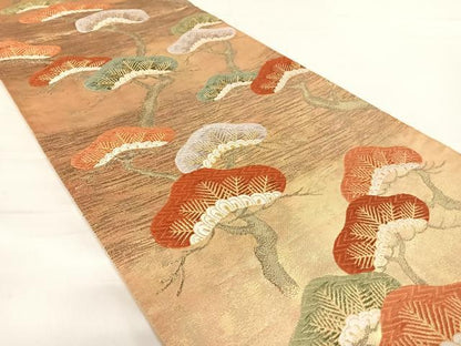 平和屋着物◎六通柄袋帯　唐織　枝松文　金糸　正絹　逸品　AABD5773yx