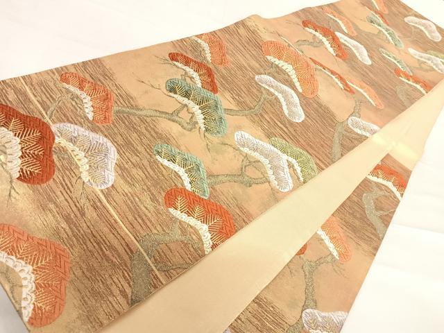 平和屋着物◎六通柄袋帯　唐織　枝松文　金糸　正絹　逸品　AABD5773yx